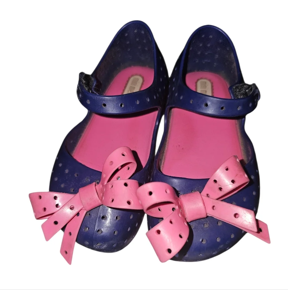 Mini Melissa Navy and Pink Dress Shoes with Bow